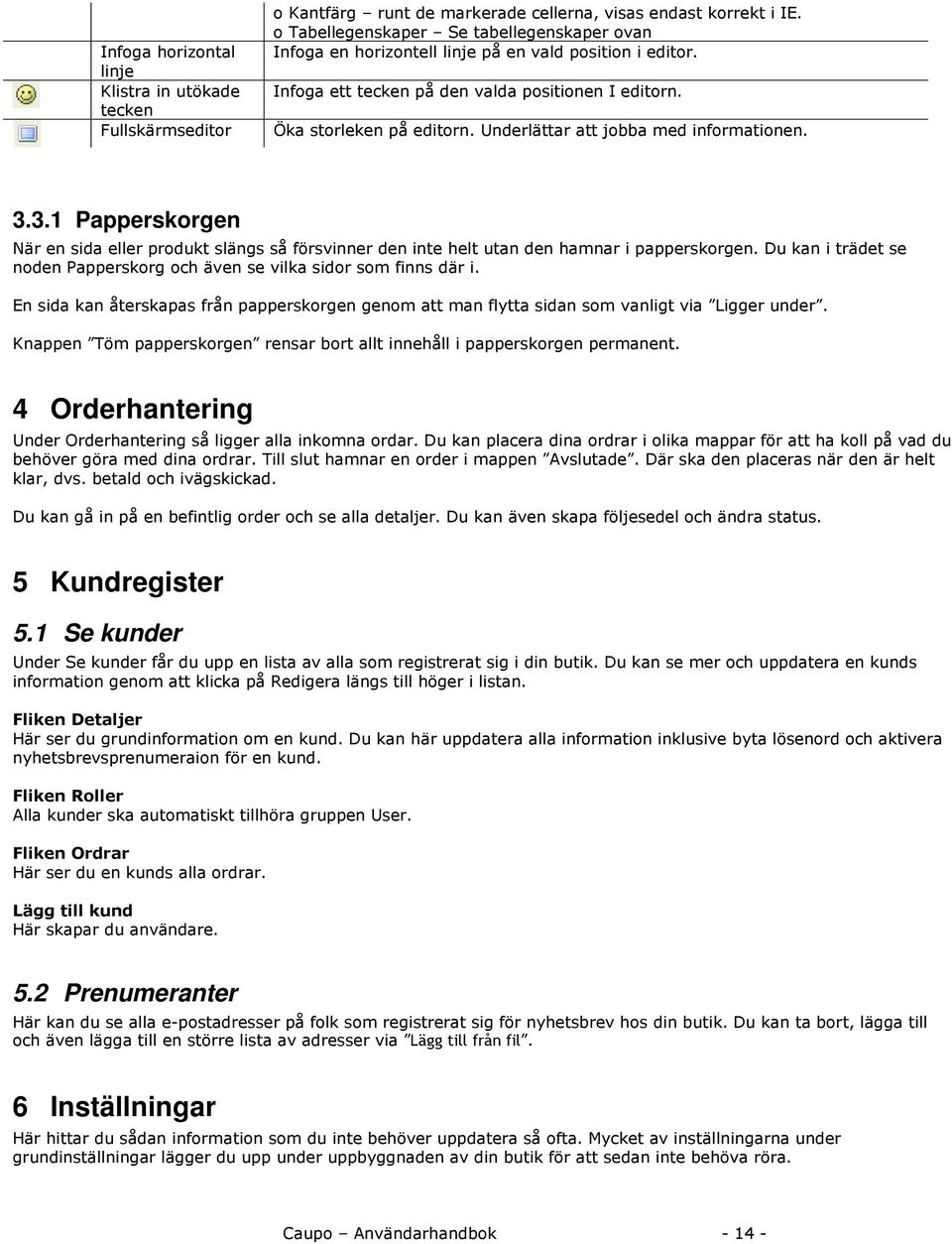 Underlättar att jobba med informationen. 3.3.1 Papperskorgen När en sida eller produkt slängs så försvinner den inte helt utan den hamnar i papperskorgen.