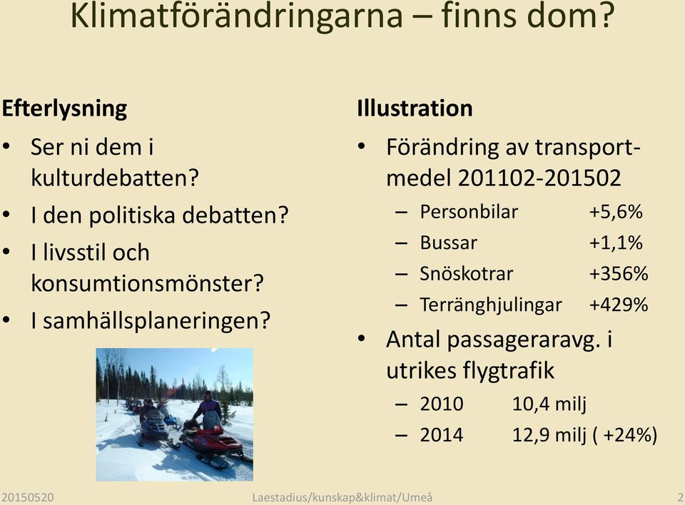 Illustration Förändring av transportmedel 201102-201502 Personbilar +5,6% Bussar +1,1% Snöskotrar