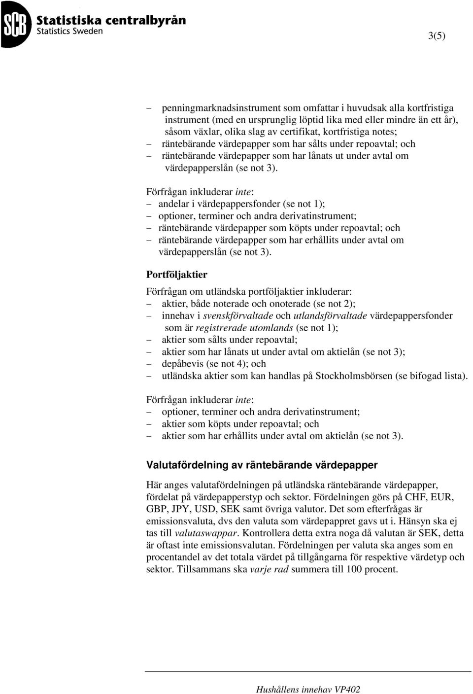 Förfrågan inkluderar inte: andelar i värdepappersfonder (se not 1); optioner, terminer och andra derivatinstrument; räntebärande värdepapper som köpts under repoavtal; och räntebärande värdepapper