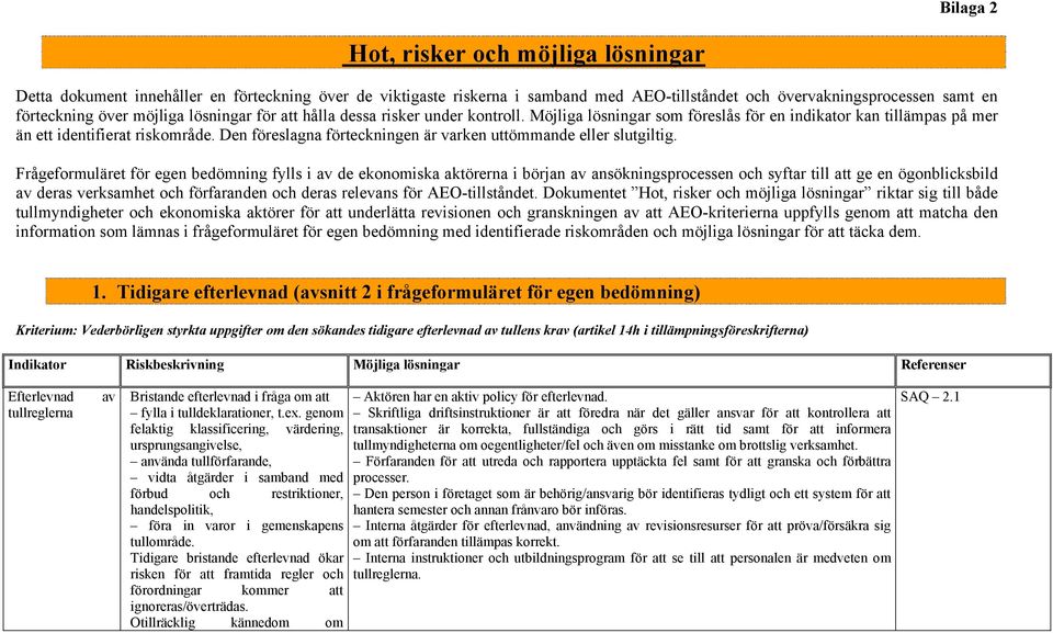 Den föreslagna förteckningen är varken uttömmande eller slutgiltig.