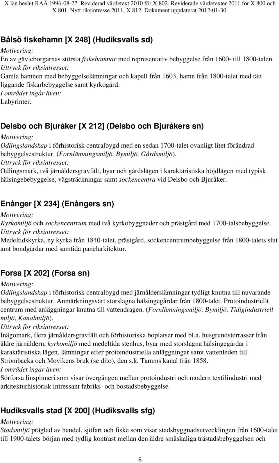 Delsbo och Bjuråker [X 212] (Delsbo och Bjuråkers sn) Odlingslandskap i förhistorisk centralbygd med en sedan 1700-talet ovanligt litet förändrad bebyggelsestruktur.