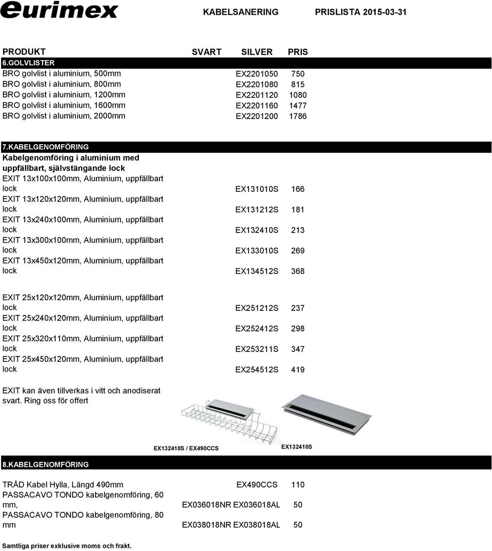 BRO golvlist i aluminium, 2000mm EX2201200 1786 7.