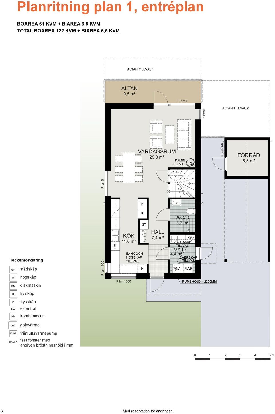 6,5 m² VARDAGSRUM TOTAL BOA 122 m² + BIA 6,5 m² F K ST H ALTAN ALTAN 1 1 29,3 m² KAMIN ALTAN 2 ELC HALL 7,4 m² FÖRRÅD WC/D 3,7 6,5 m² m² KM VÄGGSKÅP TVÄTT 4,4 m² ÖVERSKÅP = GV FLVP RUMSHÖJD = 2200MM