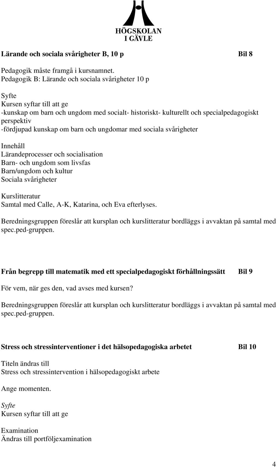 barn och ungdomar med sociala svårigheter Lärandeprocesser och socialisation Barn- och ungdom som livsfas Barn/ungdom och kultur Sociala svårigheter Samtal med Calle, A-K, Katarina, och Eva