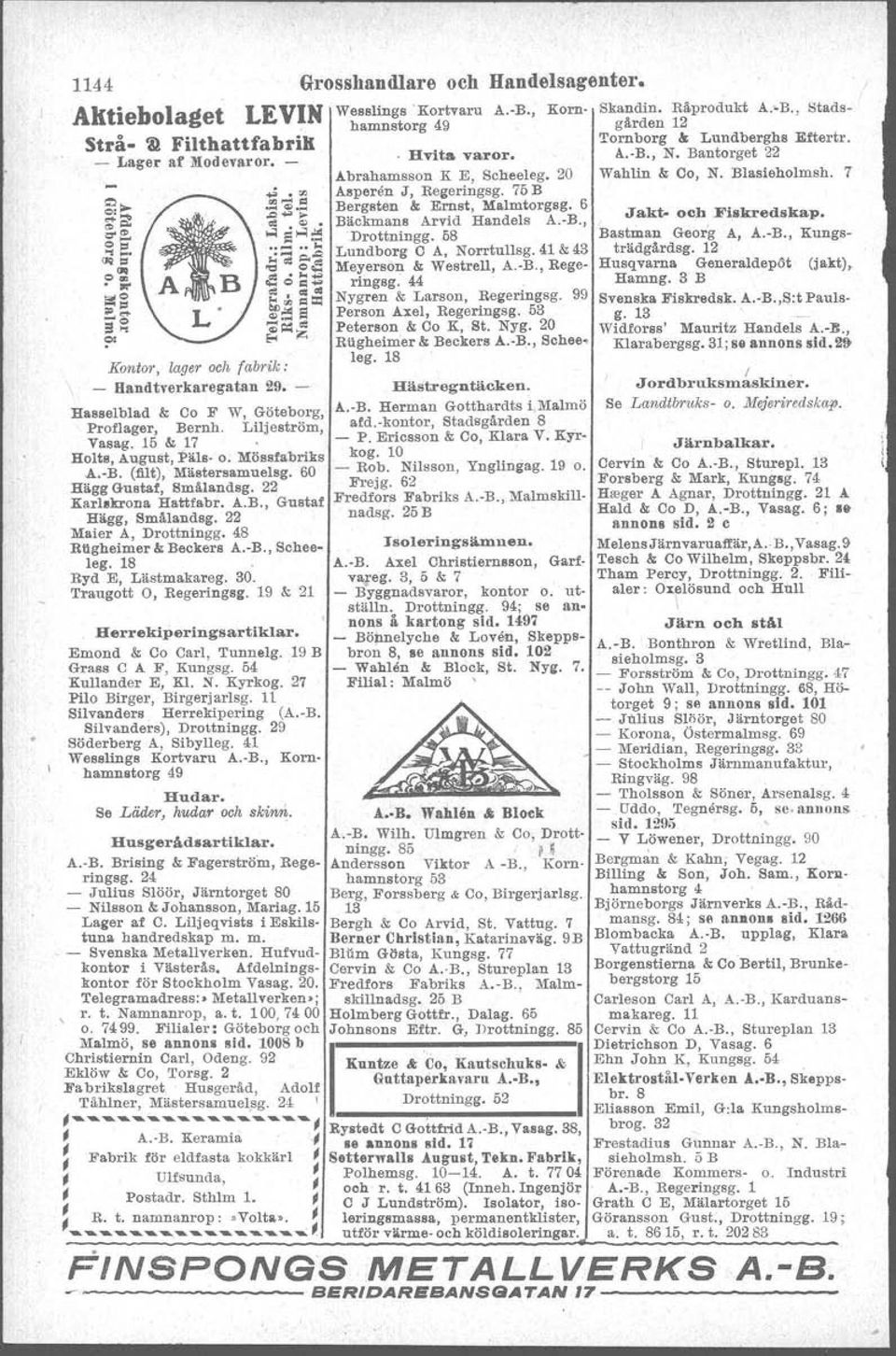 48 Rtlgheimer & Beckers A.-B., Scheeleg. 18 Ryd E, Lästmakareg. 30. Traugott 0, Regeringsg. 19 l< 21 Herrekiperingsartiklar. Emond & Co Carl, Tunnelg. 19 B Grass C A F, Kungsg. 54 ' Kullander E, Kl.