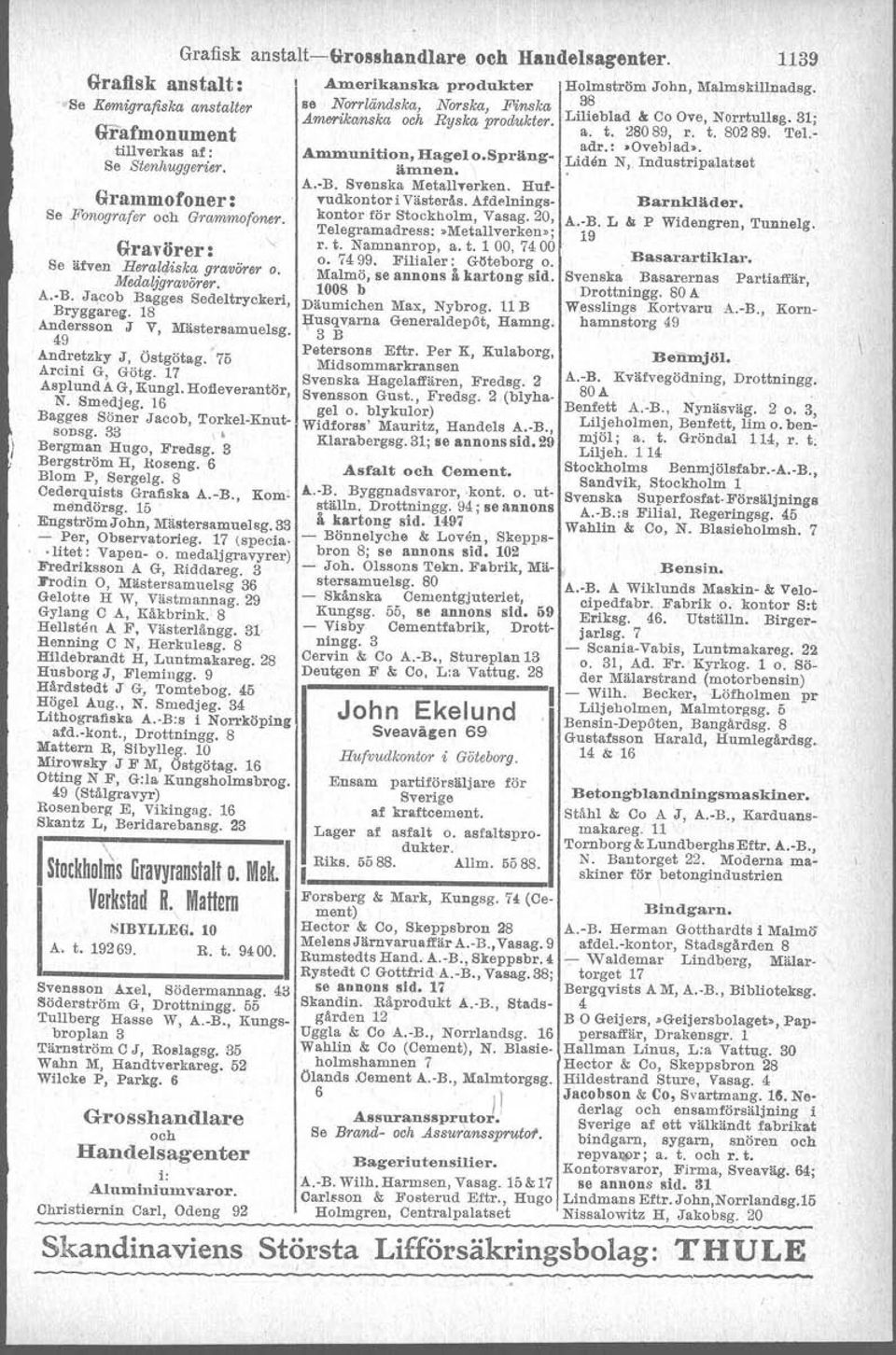 Andretzky J, Östgötag.' 5 Arcini G, Götg. 1 Asplund AG, Kungl. Hofleverantör, N. Smedjeg. 16 Bagges Söner Jacob, Torkel-Knut- SODSg. 33 \' Bergman Hugo, FredsIl'. 3 Bergström H J.Hoseng.