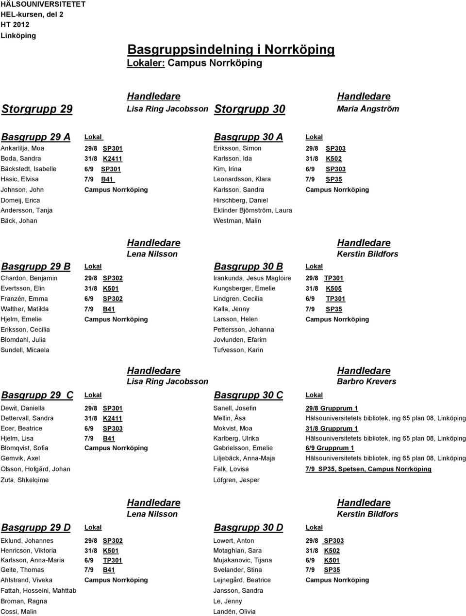 Elvisa 7/9 B41 Leonardsson, Klara 7/9 SP35 Johnson, John Campus Norrköping Karlsson, Sandra Campus Norrköping Domeij, Erica Andersson, Tanja Bäck, Johan Handledare Lena Nilsson Hirschberg, Daniel