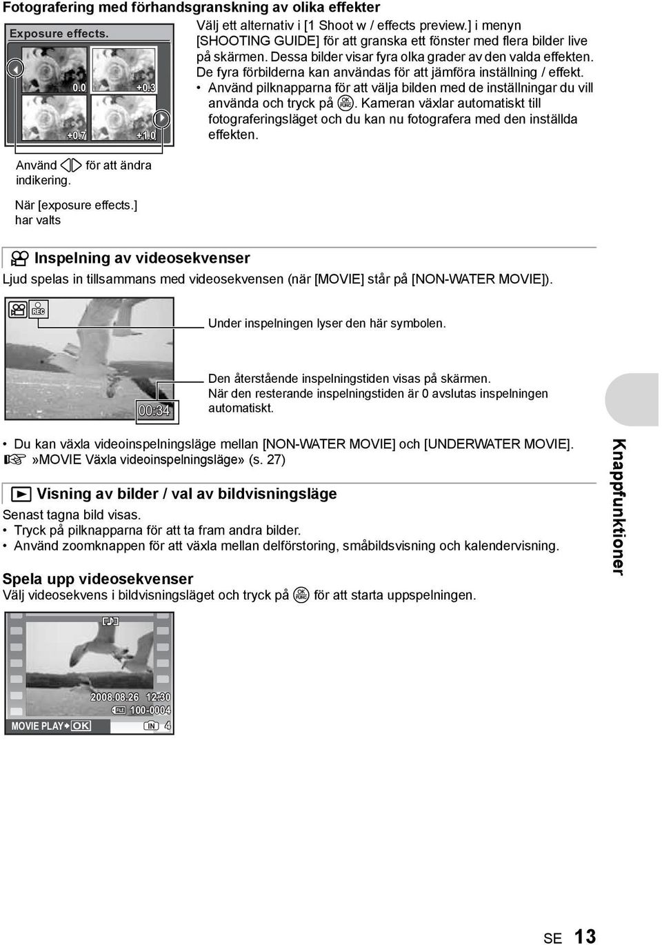 Dessa bilder visar fyra olka grader av den valda effekten. De fyra förbilderna kan användas för att jämföra inställning / effekt.