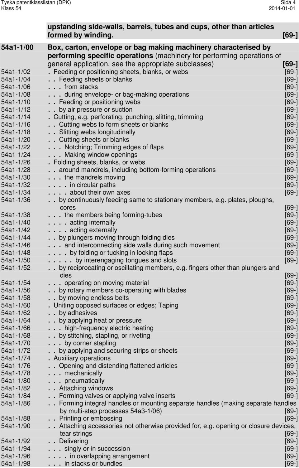 subclasses) [69-] 54a1-1/02. Feeding or positioning sheets, blanks, or webs [69-] 54a1-1/04.. Feeding sheets or blanks [69-] 54a1-1/06... from stacks [69-] 54a1-1/08.