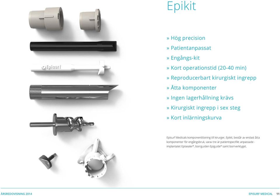 Medicals komponentlösning till kirurger, Epikit, består av endast åtta komponenter för engångsbruk, varav tre är