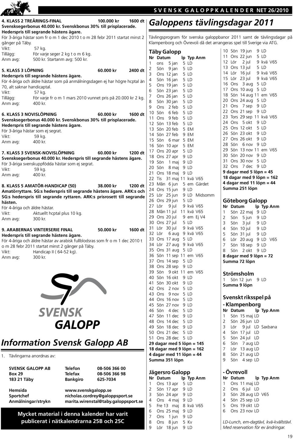000 2400 dt För 4-åriga och äldre hästar som på anmälningsdagen ej har högre hcptal än 70, alt saknar handicaptal. 57 kg. Tillägg: För varje fr o m 1 mars 2010 vunnet pris på 20.000 2 kg. 6.