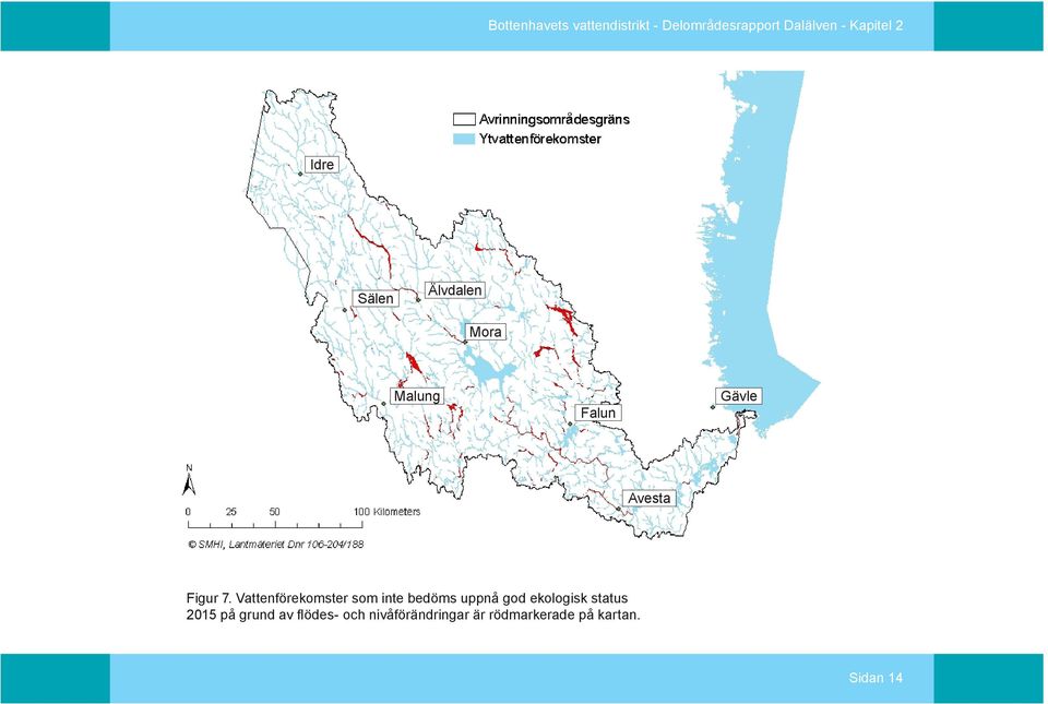 Vattenförekomster som inte bedöms uppnå god ekologisk status 2015