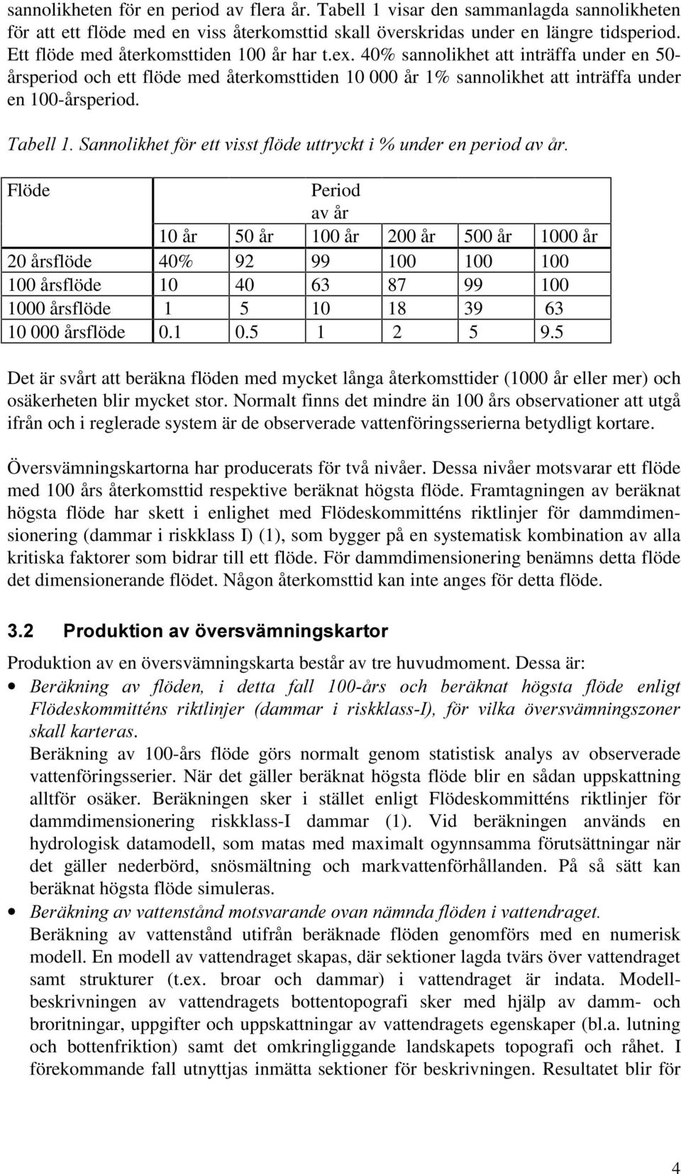 Flöde Period av år 10 år 50 år 100 år 200 år 500 år 1000 år 20 årsflöde 40% 92 99 100 100 100 100 årsflöde 10 40 63 87 99 100 1000 årsflöde 1 5 10 18 39 63 10 000 årsflöde 0.1 0.5 1 2 5 9.