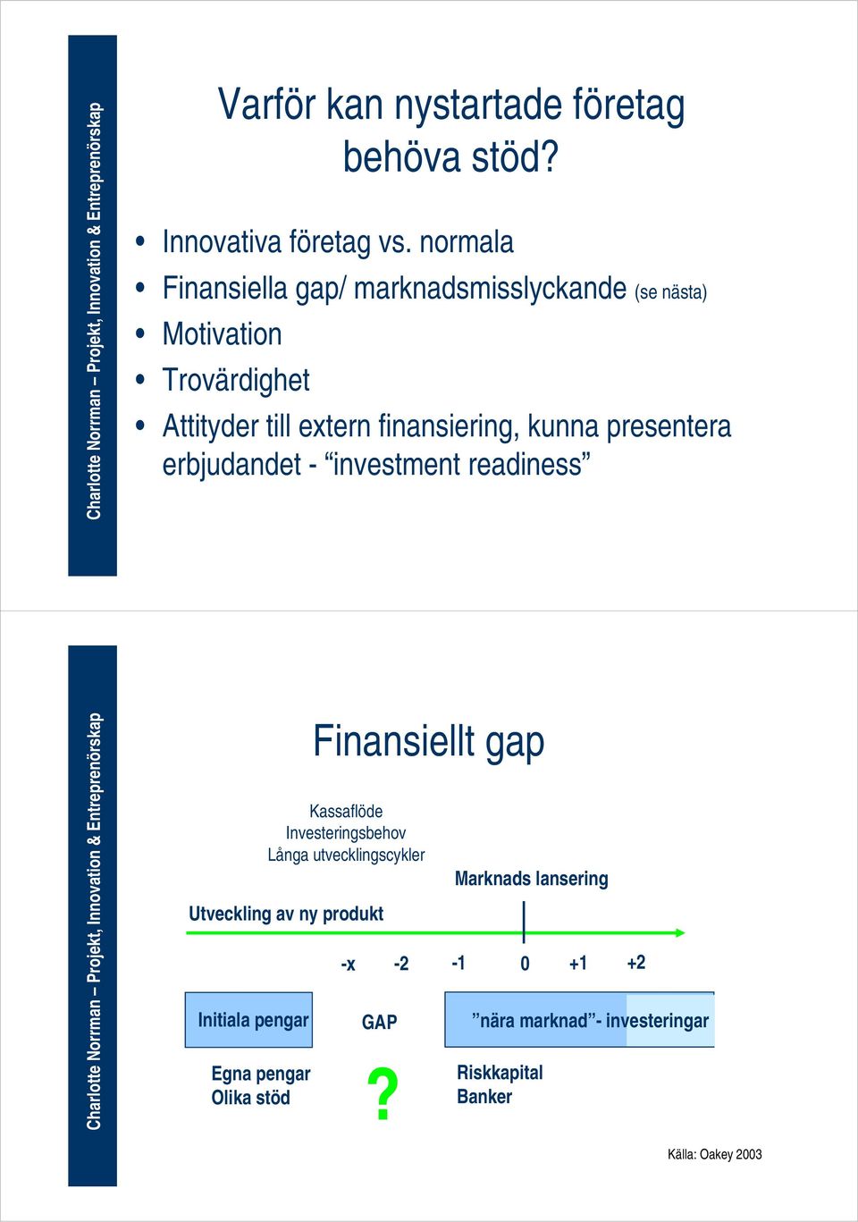 kunna presentera erbjudandet - investment readiness Utveckling av ny produkt Initiala pengar Egna pengar Olika stöd