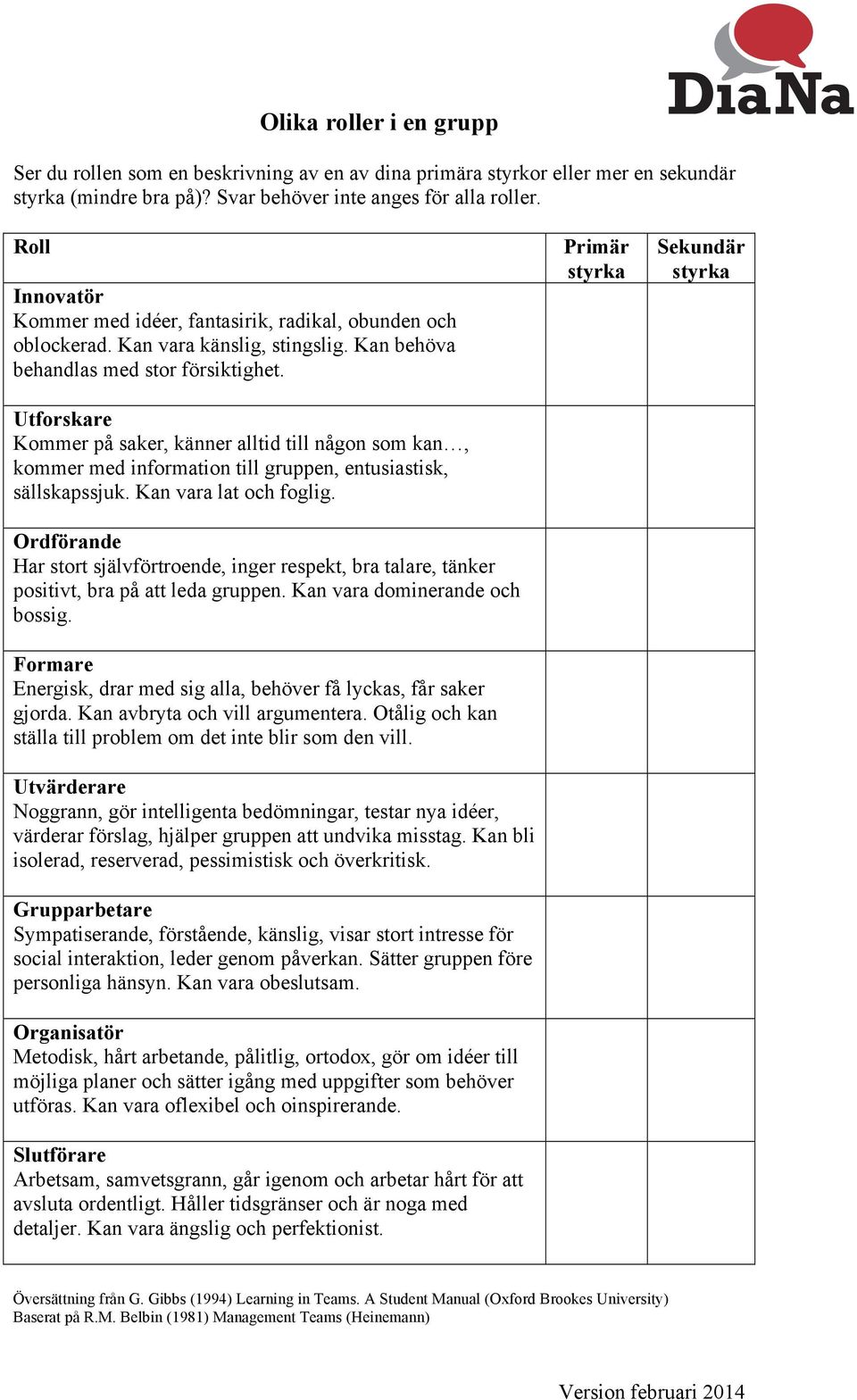 Utforskare Kommer på saker, känner alltid till någon som kan, kommer med information till gruppen, entusiastisk, sällskapssjuk. Kan vara lat och foglig.