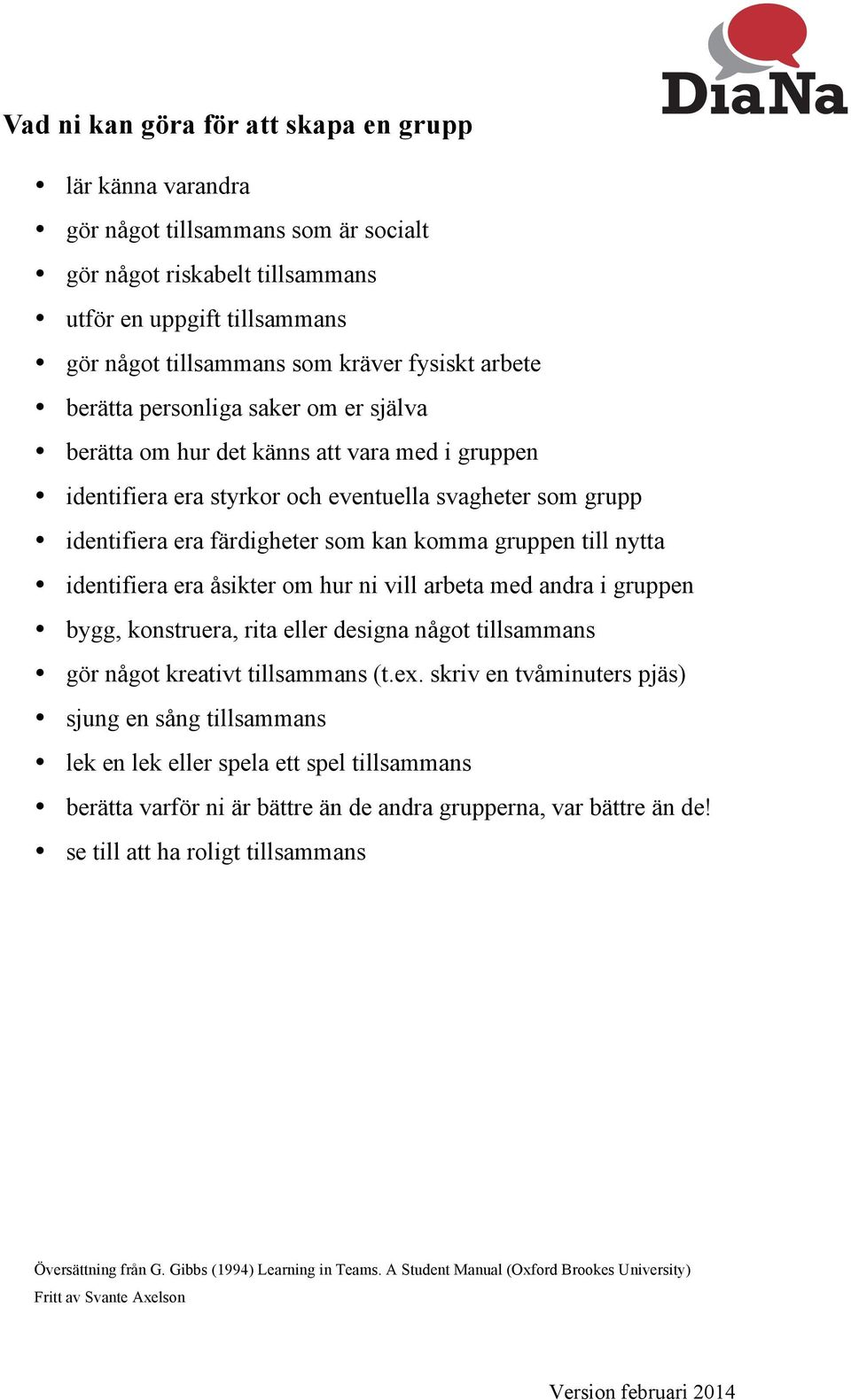 gruppen till nytta identifiera era åsikter om hur ni vill arbeta med andra i gruppen bygg, konstruera, rita eller designa något tillsammans gör något kreativt tillsammans (t.ex.