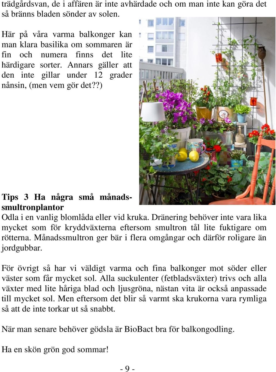 ?) Tips 3 Ha några små månadssmultronplantor Odla i en vanlig blomlåda eller vid kruka. Dränering behöver inte vara lika mycket som för kryddväxterna eftersom smultron tål lite fuktigare om rötterna.