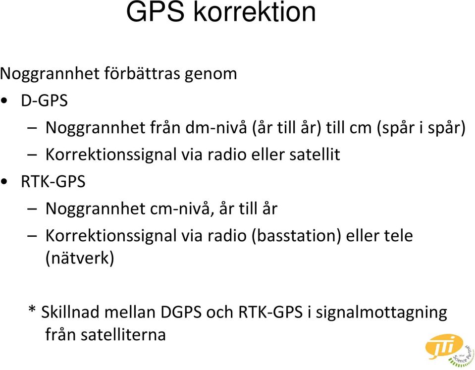 Noggrannhet cm nivå, år till år Korrektionssignal via radio (basstation) eller