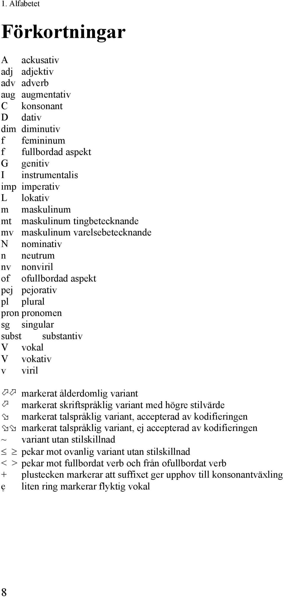 vokal V vokativ v viril markerat ålderdomlig variant markerat skriftspråklig variant med högre stilvärde markerat talspråklig variant, accepterad av kodifieringen markerat talspråklig variant, ej