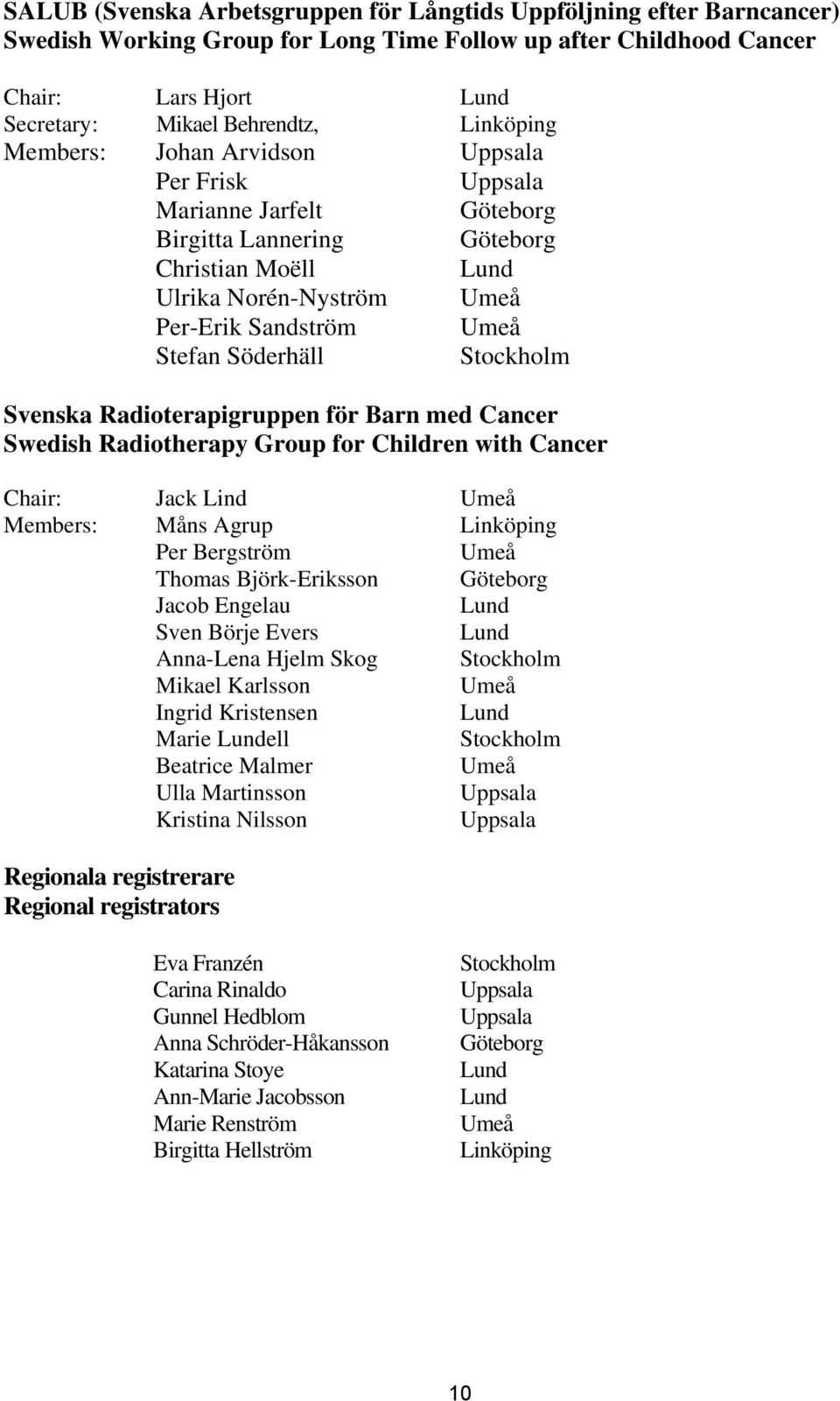 Söderhäll Stockholm Svenska Radioterapigruppen för Barn med Cancer Swedish Radiotherapy Group for Children with Cancer Chair: Jack Lind Umeå Members: Måns Agrup Linköping Per Bergström Umeå Thomas