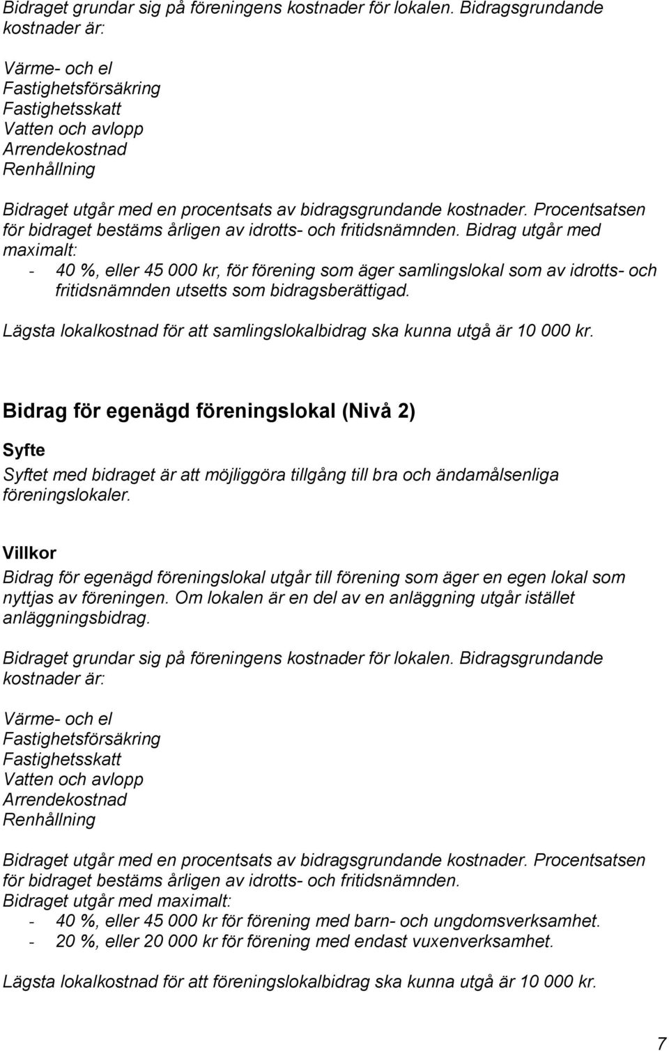 Procentsatsen för bidraget bestäms årligen av idrotts- och fritidsnämnden.
