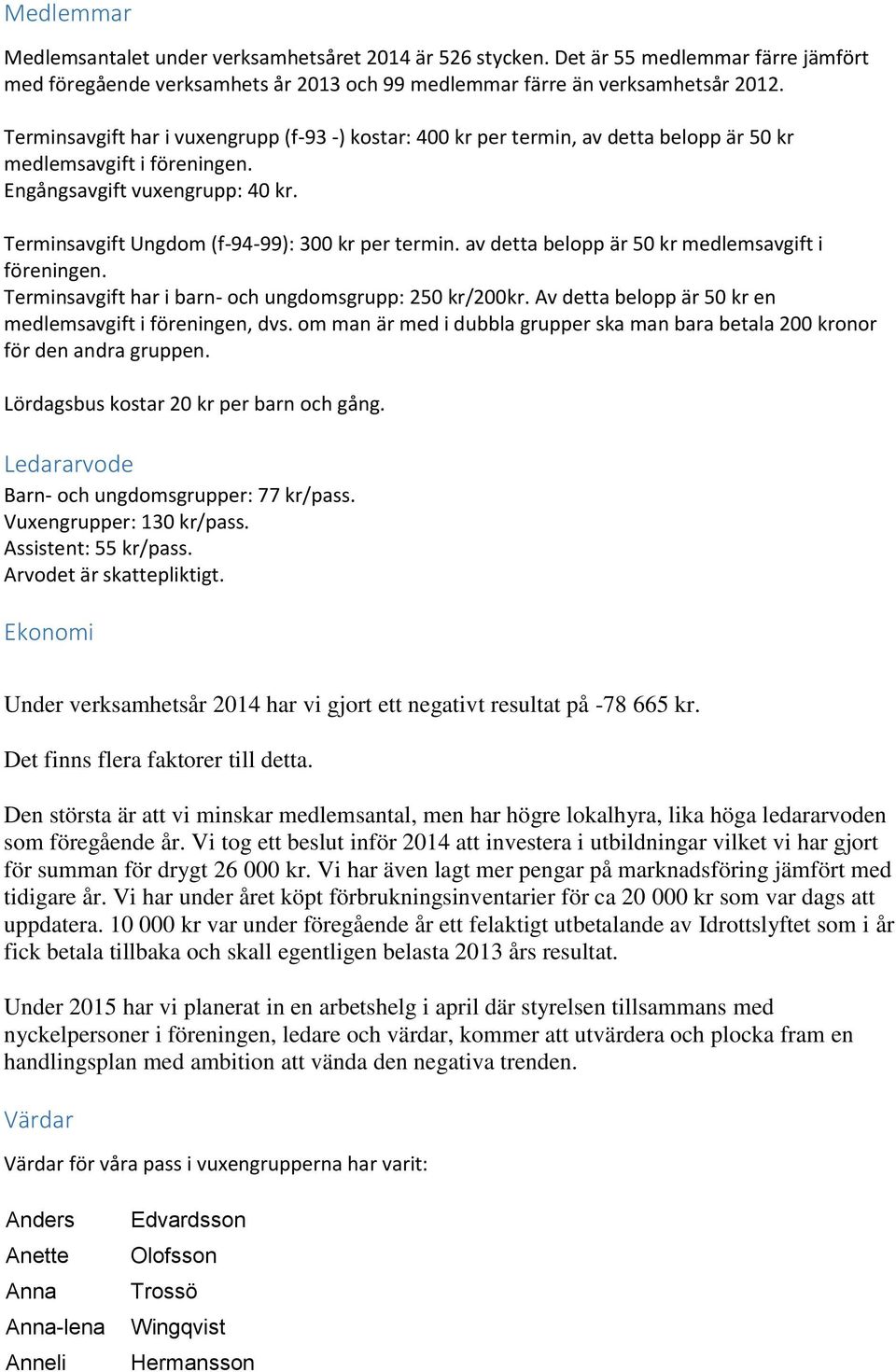 Terminsavgift Ungdom (f-94-99): 300 kr per termin. av detta belopp är 50 kr medlemsavgift i föreningen. Terminsavgift har i barn- och ungdomsgrupp: 250 kr/200kr.