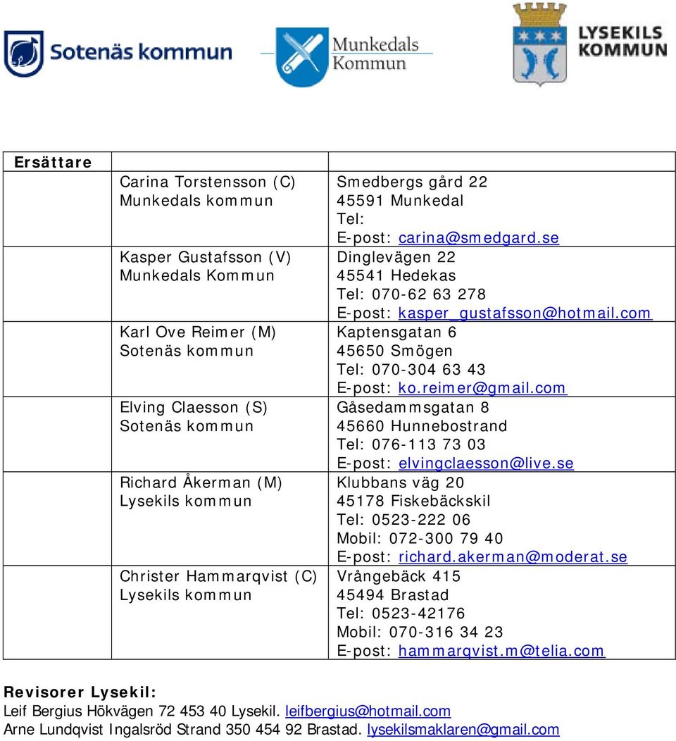 com Kaptensgatan 6 45650 Smögen Tel: 070-304 63 43 E-post: ko.reimer@gmail.com Gåsedammsgatan 8 45660 Hunnebostrand Tel: 076-113 73 03 E-post: elvingclaesson@live.