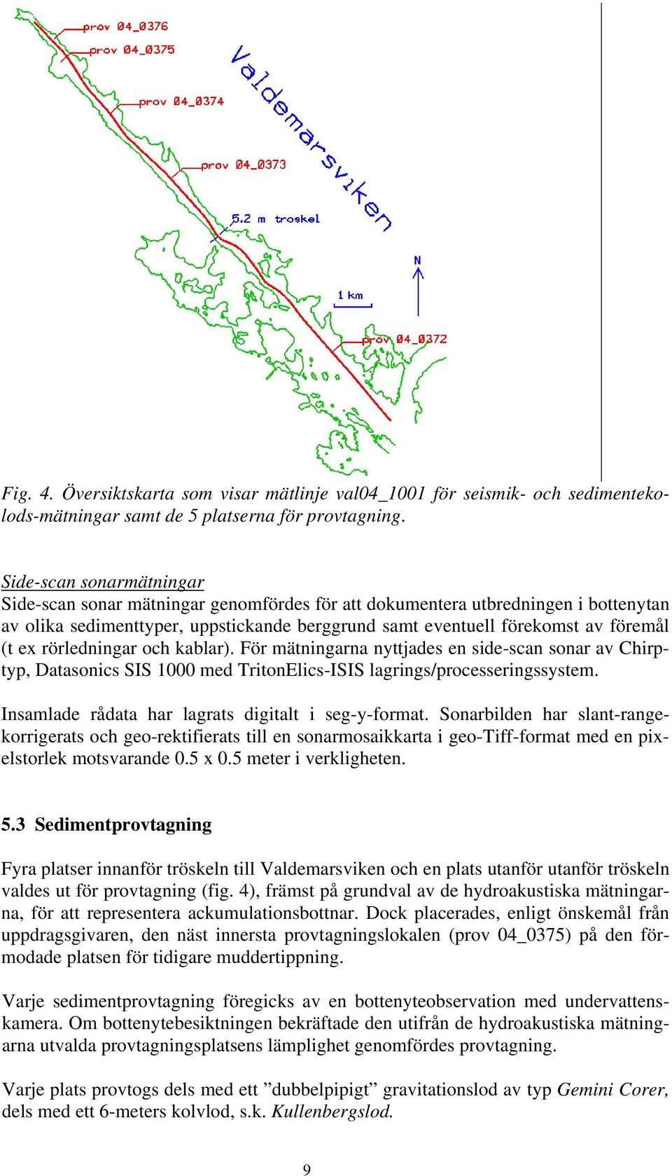 rörledningar och kablar). För mätningarna nyttjades en side-scan sonar av Chirptyp, Datasonics SIS 1000 med TritonElics-ISIS lagrings/processeringssystem.