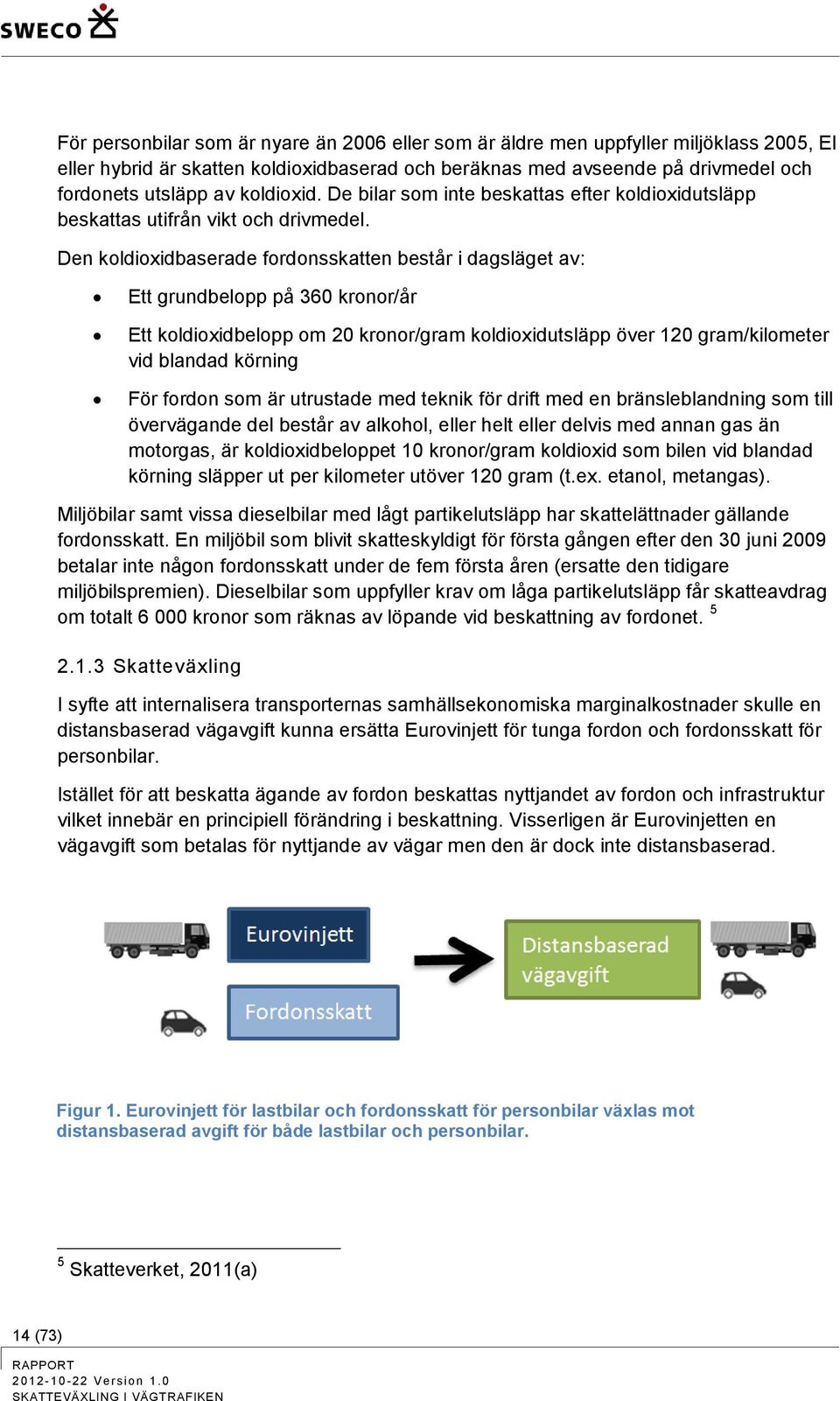 Den koldioxidbaserade fordonsskatten består i dagsläget av: Ett grundbelopp på 360 kronor/år Ett koldioxidbelopp om 20 kronor/gram koldioxidutsläpp över 120 gram/kilometer vid blandad körning För