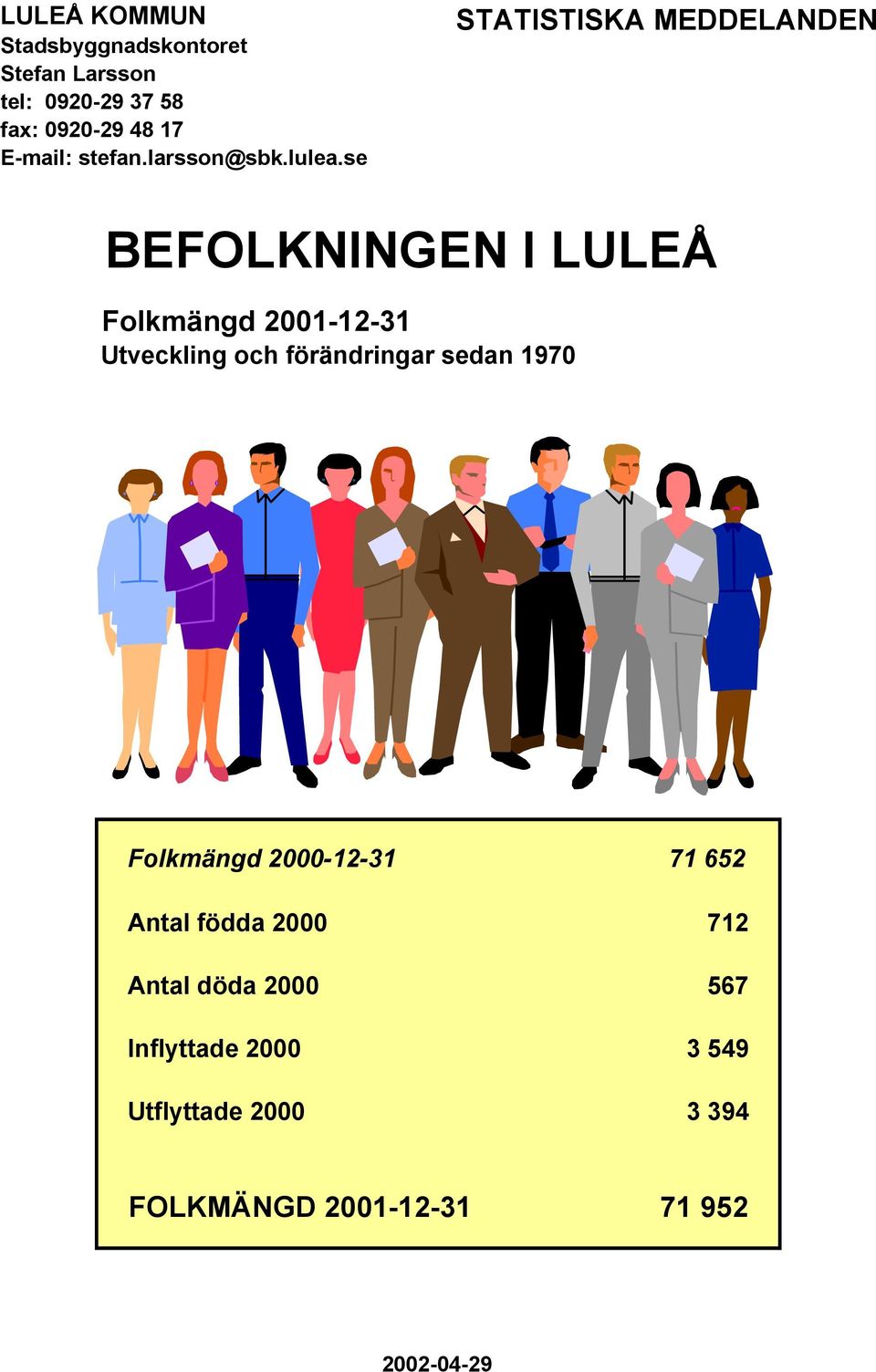 se STATISTISKA MEDDELANDEN BEFOLKNINGEN I LULEÅ Folkmängd 2001-12-31 Utveckling och