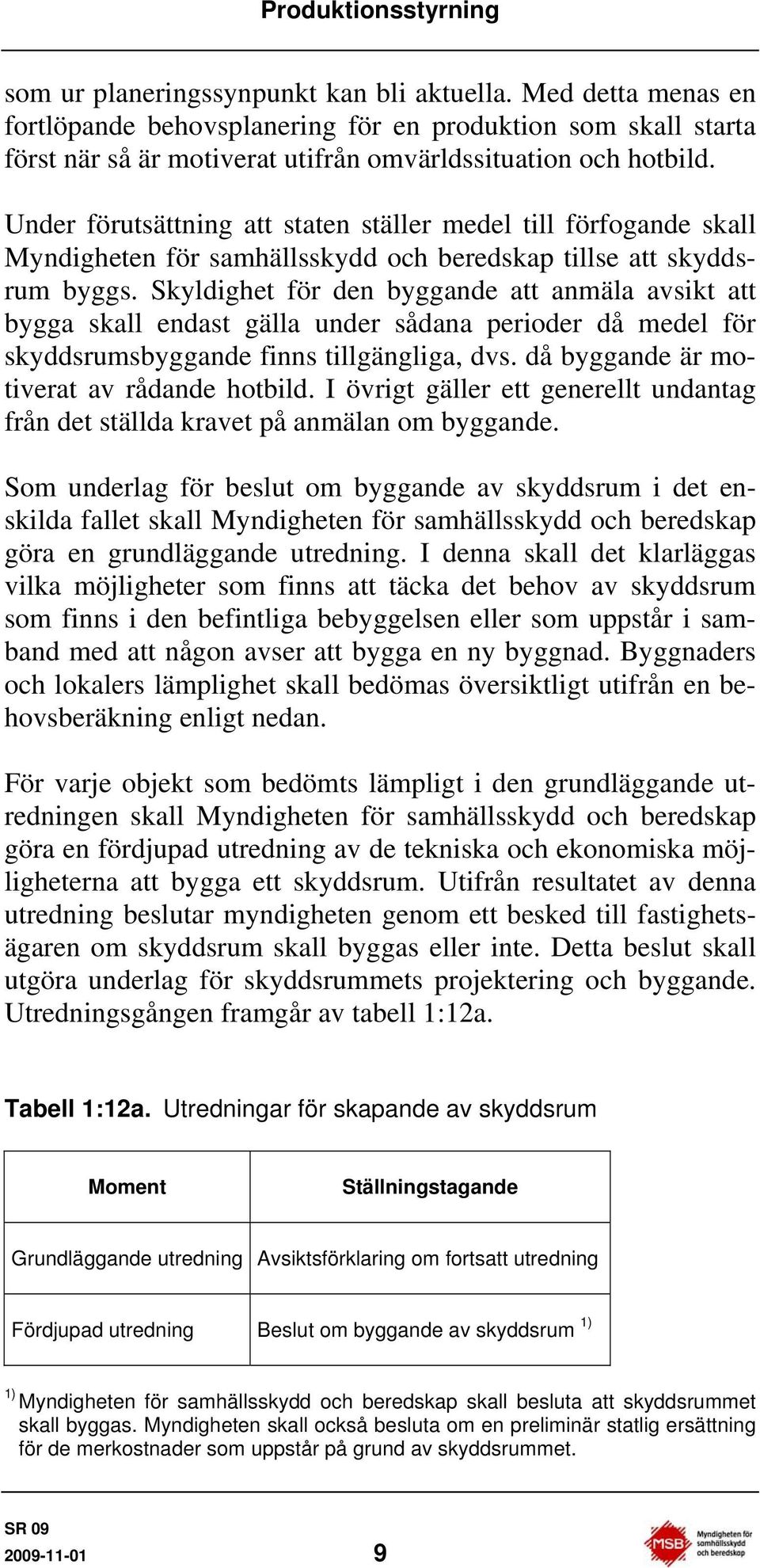 Under förutsättning att staten ställer medel till förfogande skall Myndigheten för samhällsskydd och beredskap tillse att skyddsrum byggs.