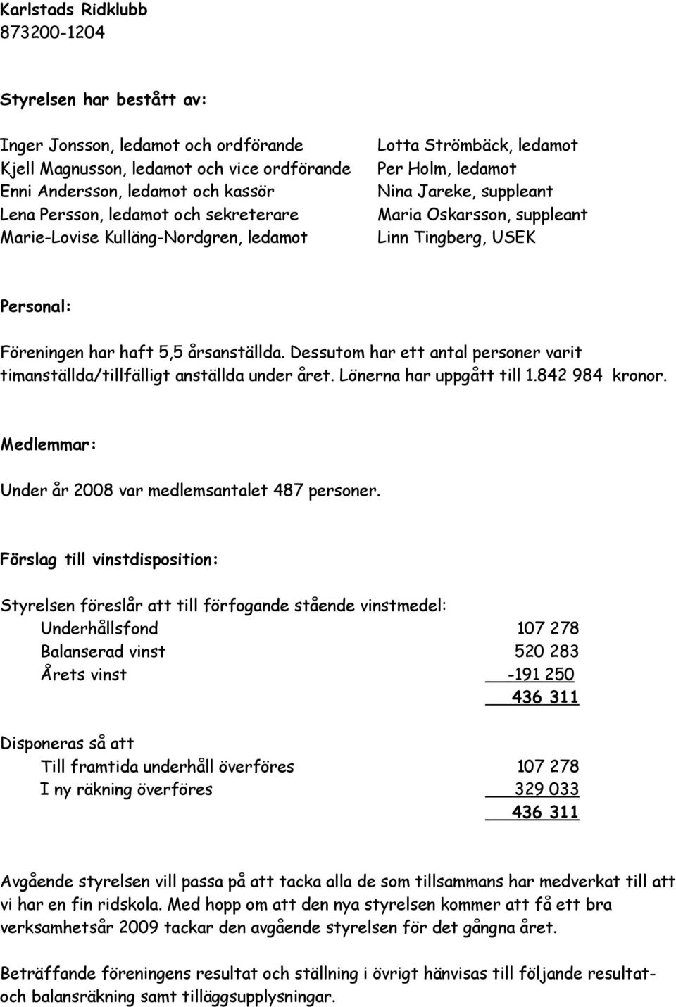 5,5 årsanställda. Dessutom har ett antal personer varit timanställda/tillfälligt anställda under året. Lönerna har uppgått till 1.842 984 kronor.