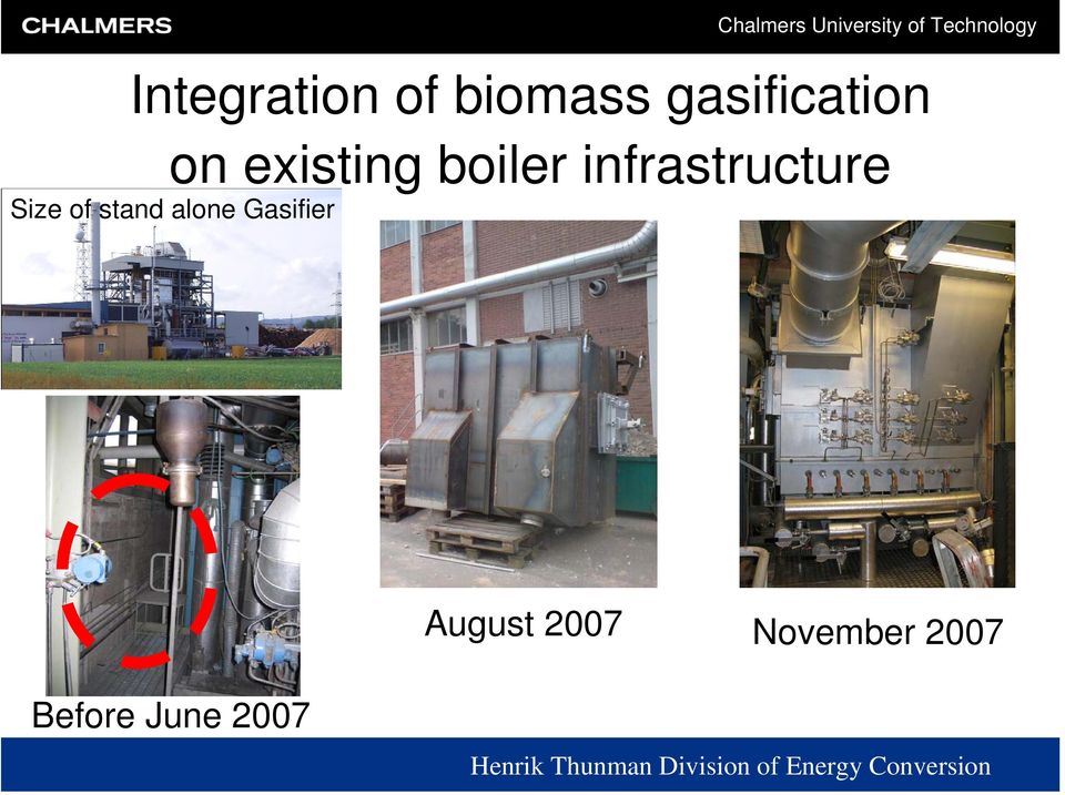 Size of stand alone Gasifier August 2007 November 2007