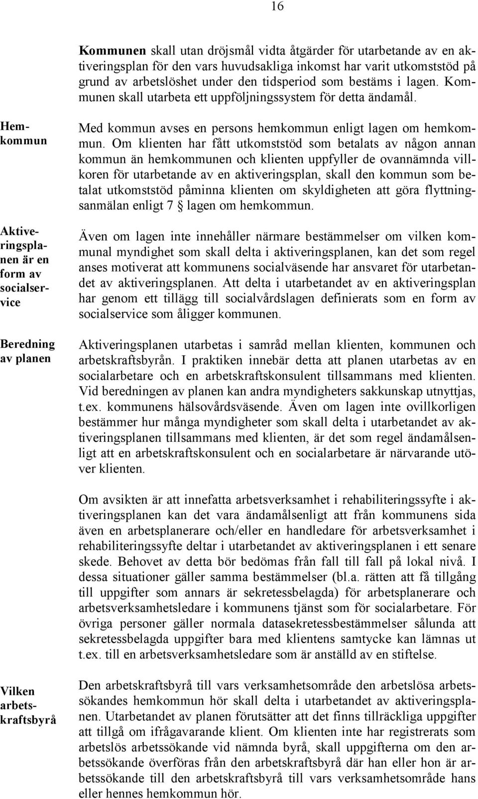 Hemkommun Aktiveringsplanen är en form av socialservice Beredning av planen Med kommun avses en persons hemkommun enligt lagen om hemkommun.