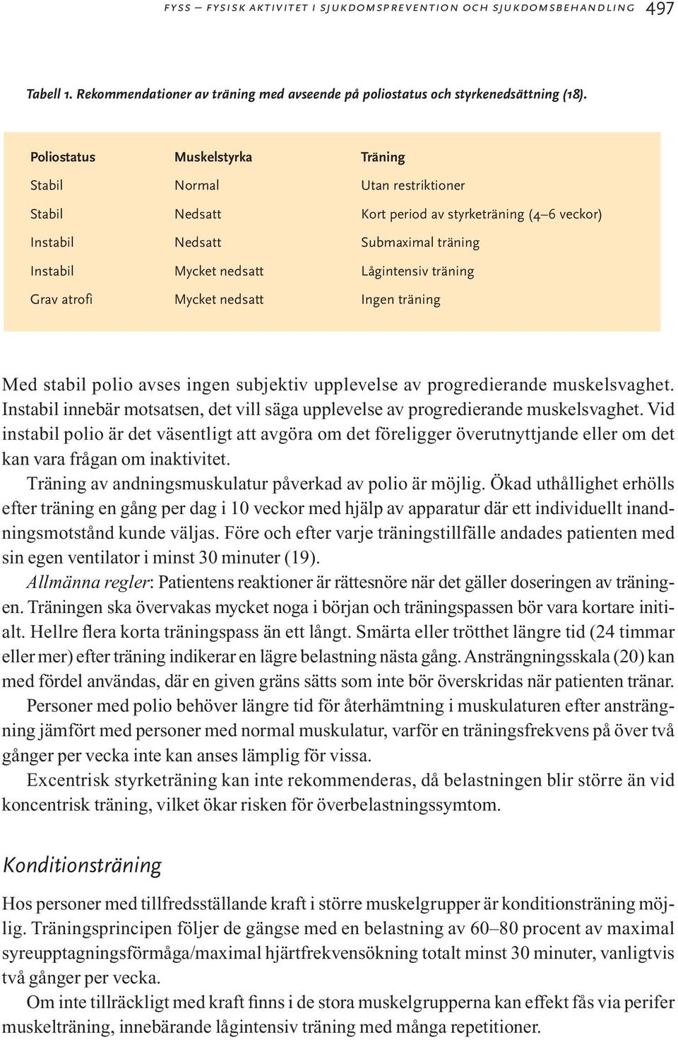 träning Grav atrofi Mycket nedsatt Ingen träning Med stabil polio avses ingen subjektiv upplevelse av progredierande muskelsvaghet.