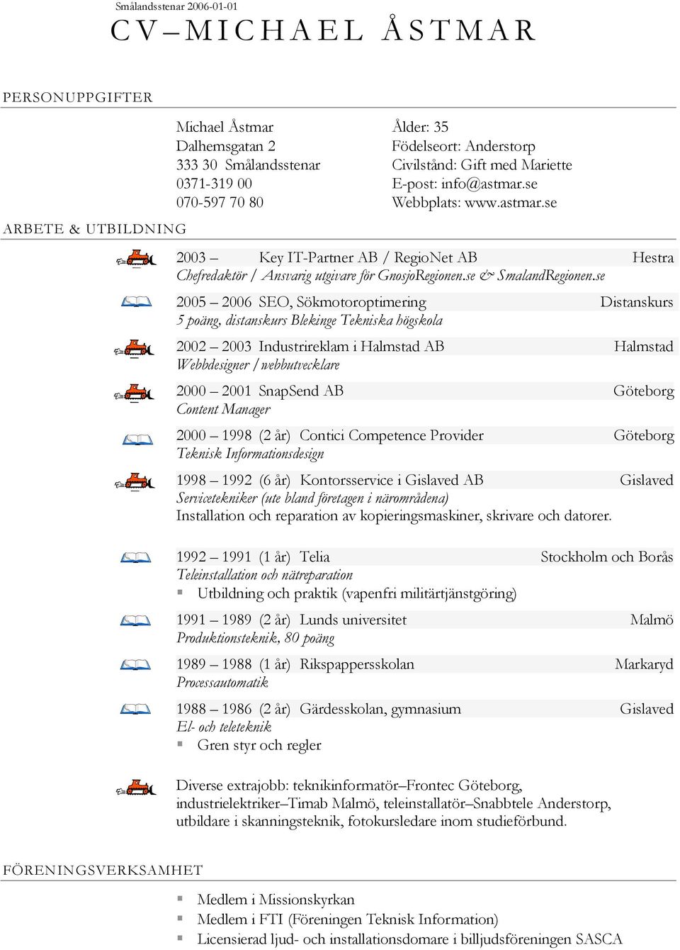 se 2005 2006 SEO, Sökmotoroptimering Distanskurs 5 poäng, distanskurs Blekinge Tekniska högskola 2002 2003 Industrireklam i Halmstad AB Halmstad Webbdesigner /webbutvecklare 2000 2001 SnapSend AB