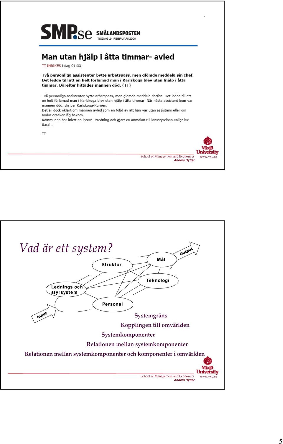 Systemgräns Kopplingen till omvärlden Systemkomponenter t