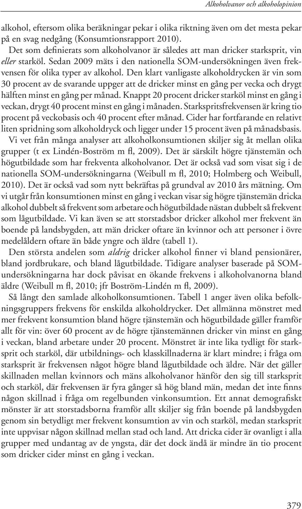 Den klart vanligaste alkoholdrycken är vin som 30 procent av de svarande uppger att de dricker minst en gång per vecka och drygt hälften minst en gång per månad.