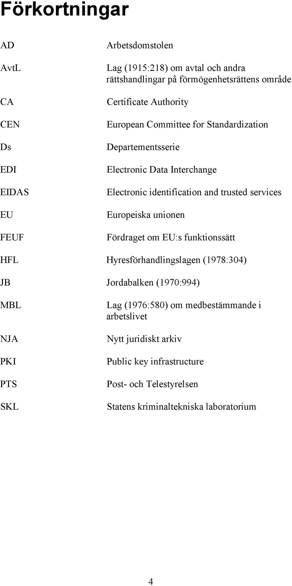 services Europeiska unionen Fördraget om EU:s funktionssätt HFL Hyresförhandlingslagen (1978:304) JB Jordabalken (1970:994) MBL NJA PKI PTS SKL Lag