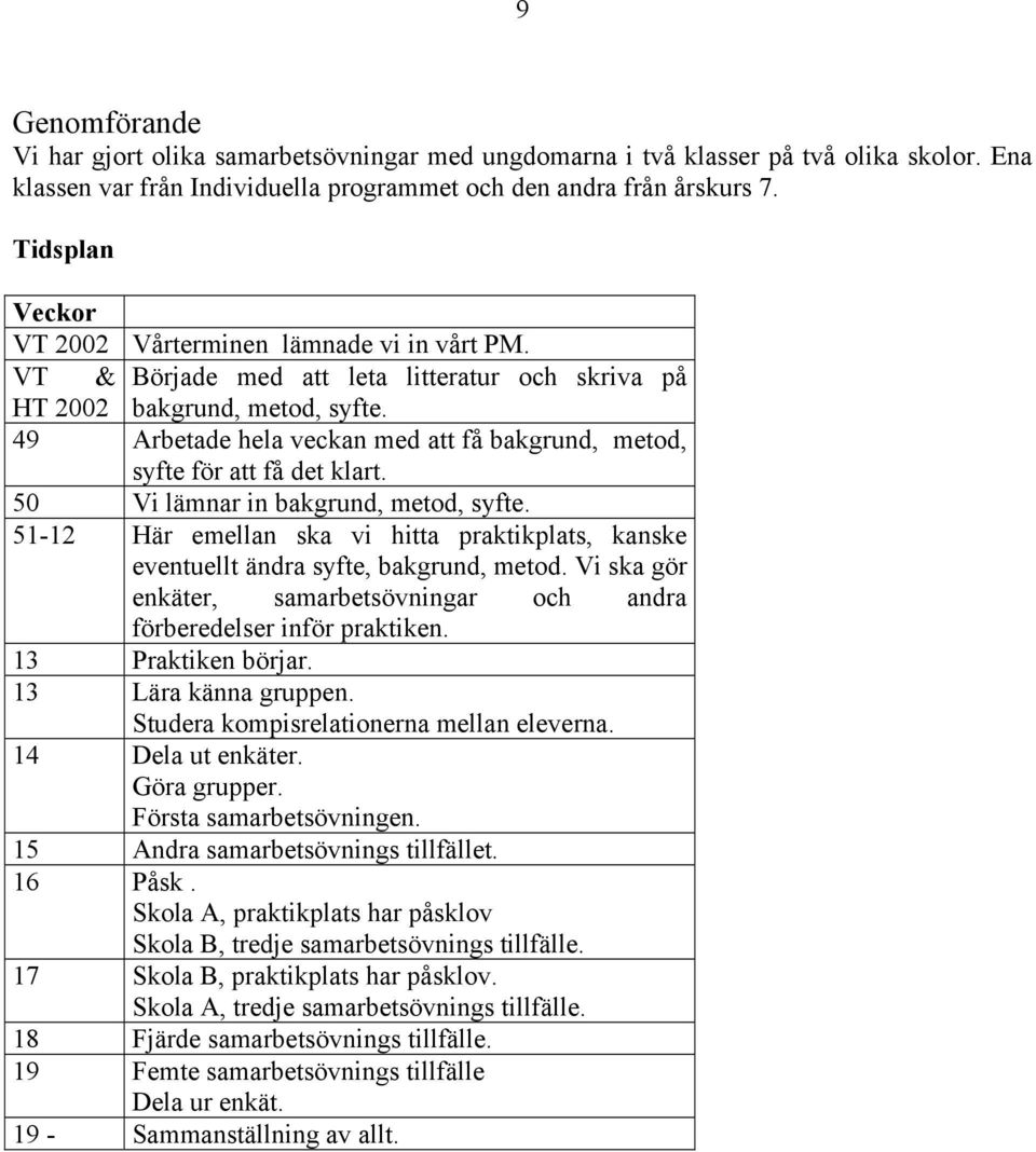 49 Arbetade hela veckan med att få bakgrund, metod, syfte för att få det klart. 50 Vi lämnar in bakgrund, metod, syfte.