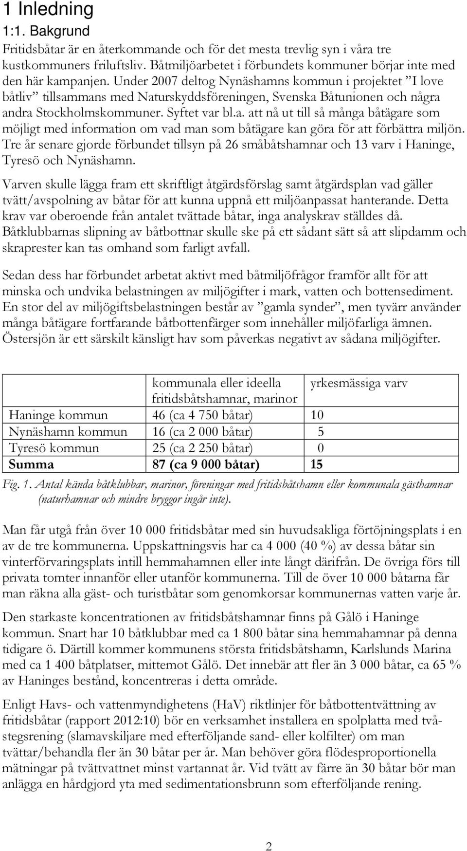 Tre år senare gjorde förbundet tillsyn på 26 småbåtshamnar och 13 varv i Haninge, Tyresö och Nynäshamn.