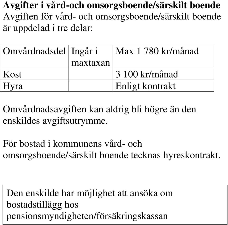 Omvårdnadsavgiften kan aldrig bli högre än den enskildes avgiftsutrymme.