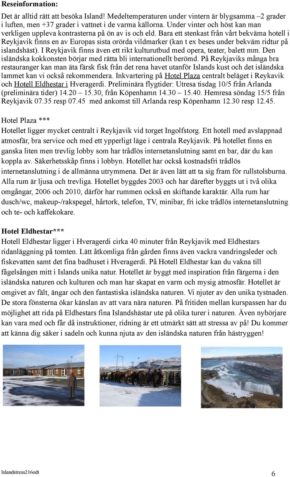 Bara ett stenkast från vårt bekväma hotell i Reykjavik finns en av Europas sista orörda vildmarker (kan t ex beses under bekväm ridtur på islandshäst).