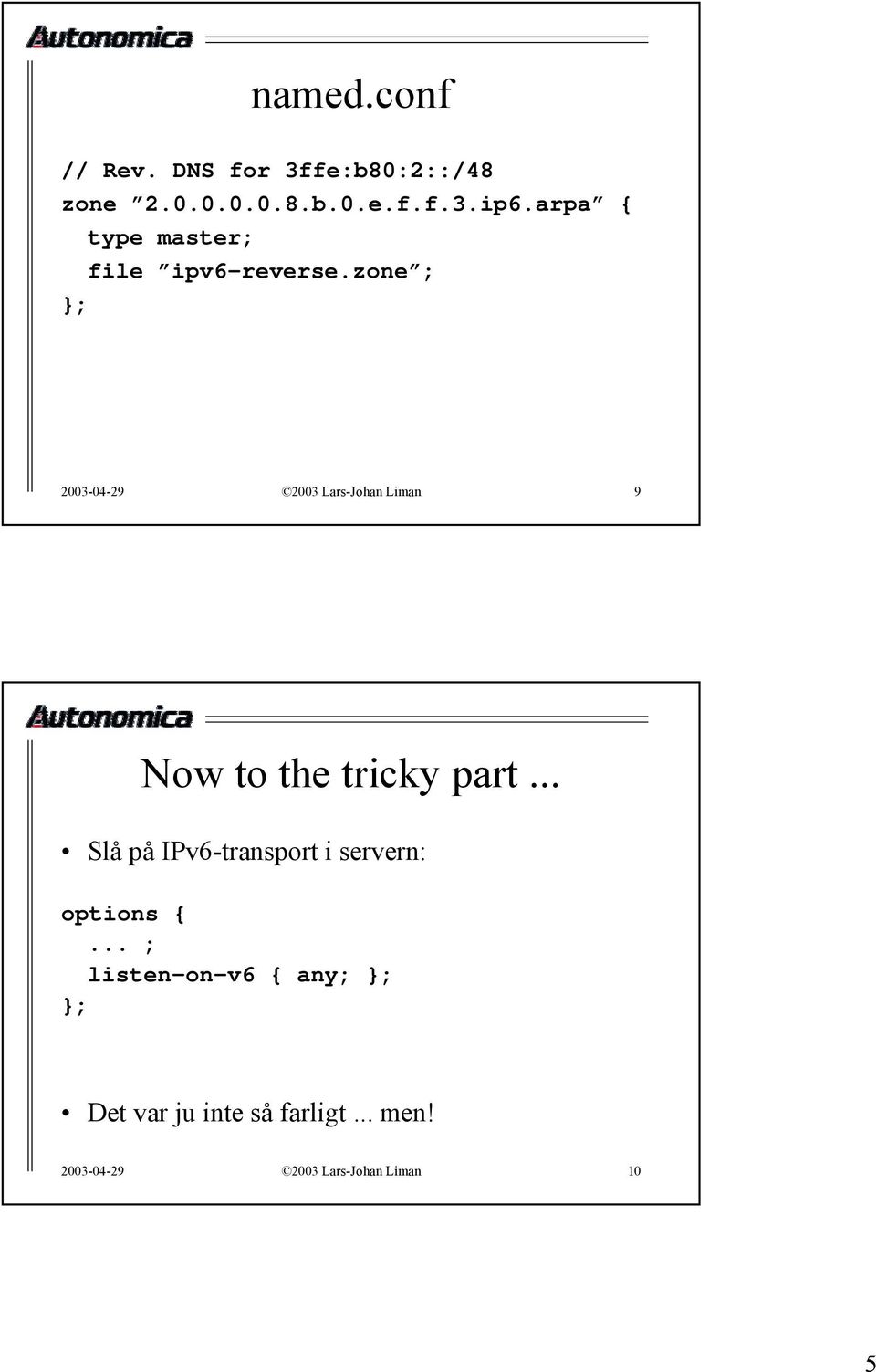 zone ; }; 2003-04-29 2003 Lars-Johan Liman 9 Now to the tricky part.