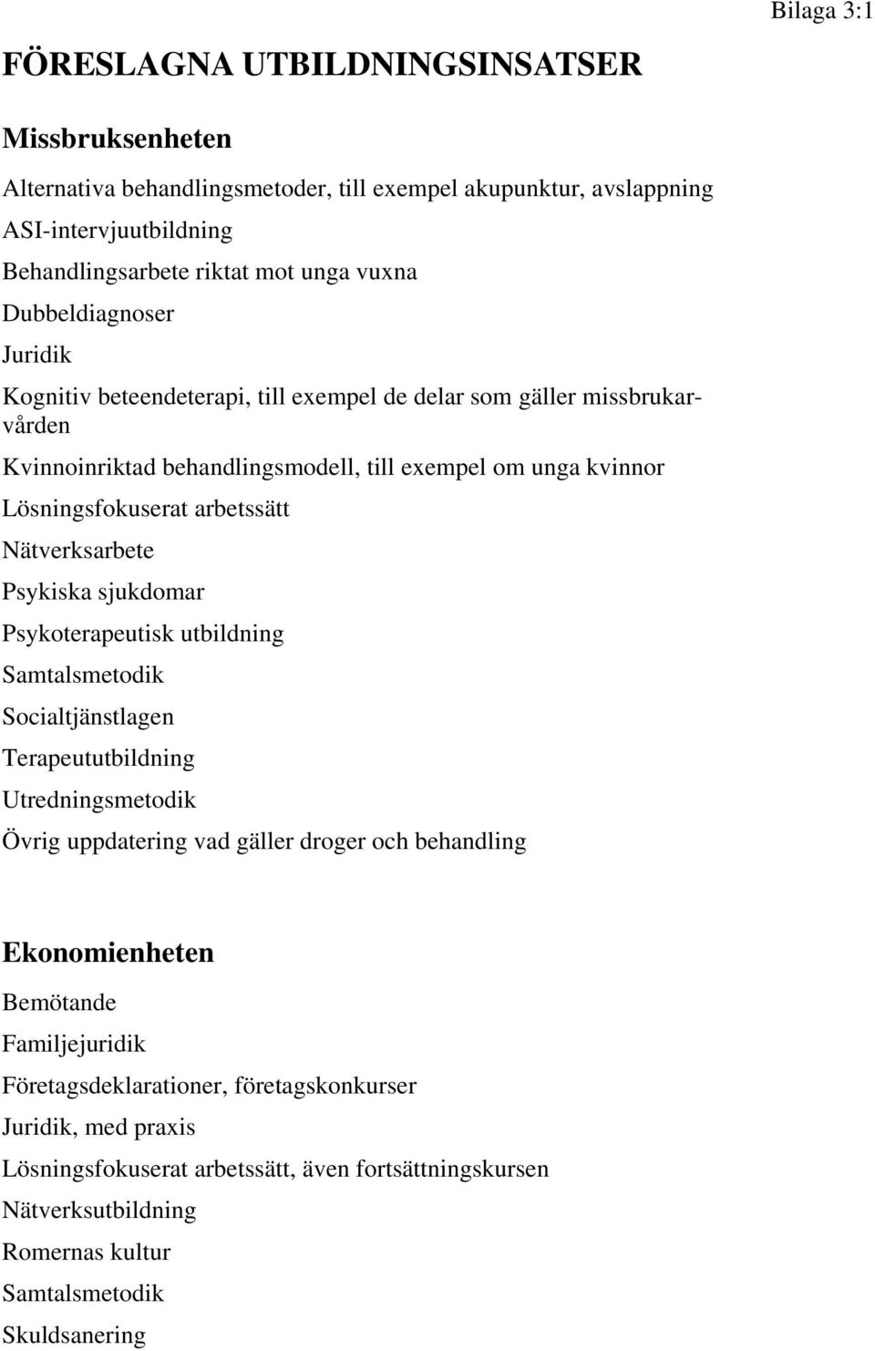 Nätverksarbete Psykiska sjukdomar Psykoterapeutisk utbildning Samtalsmetodik Socialtjänstlagen Terapeututbildning Utredningsmetodik Övrig uppdatering vad gäller droger och behandling