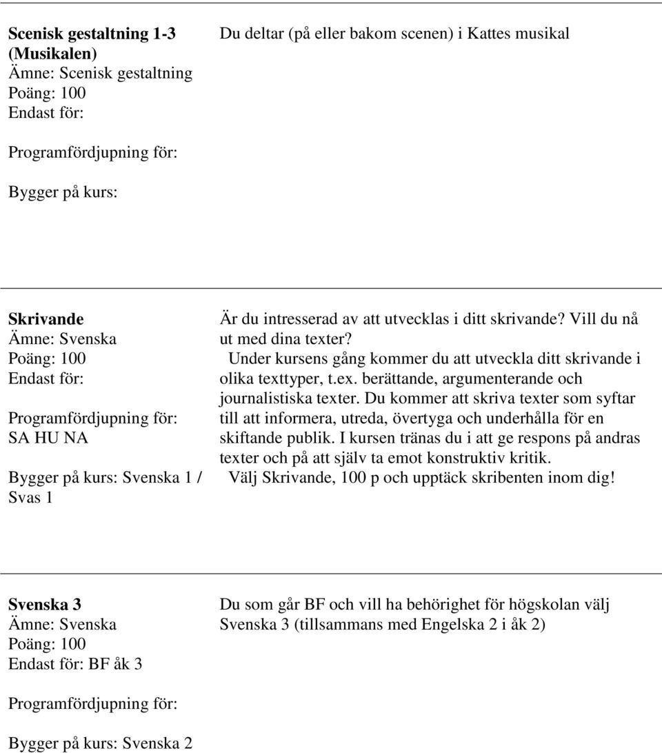 Du kommer att skriva texter som syftar till att informera, utreda, övertyga och underhålla för en skiftande publik.