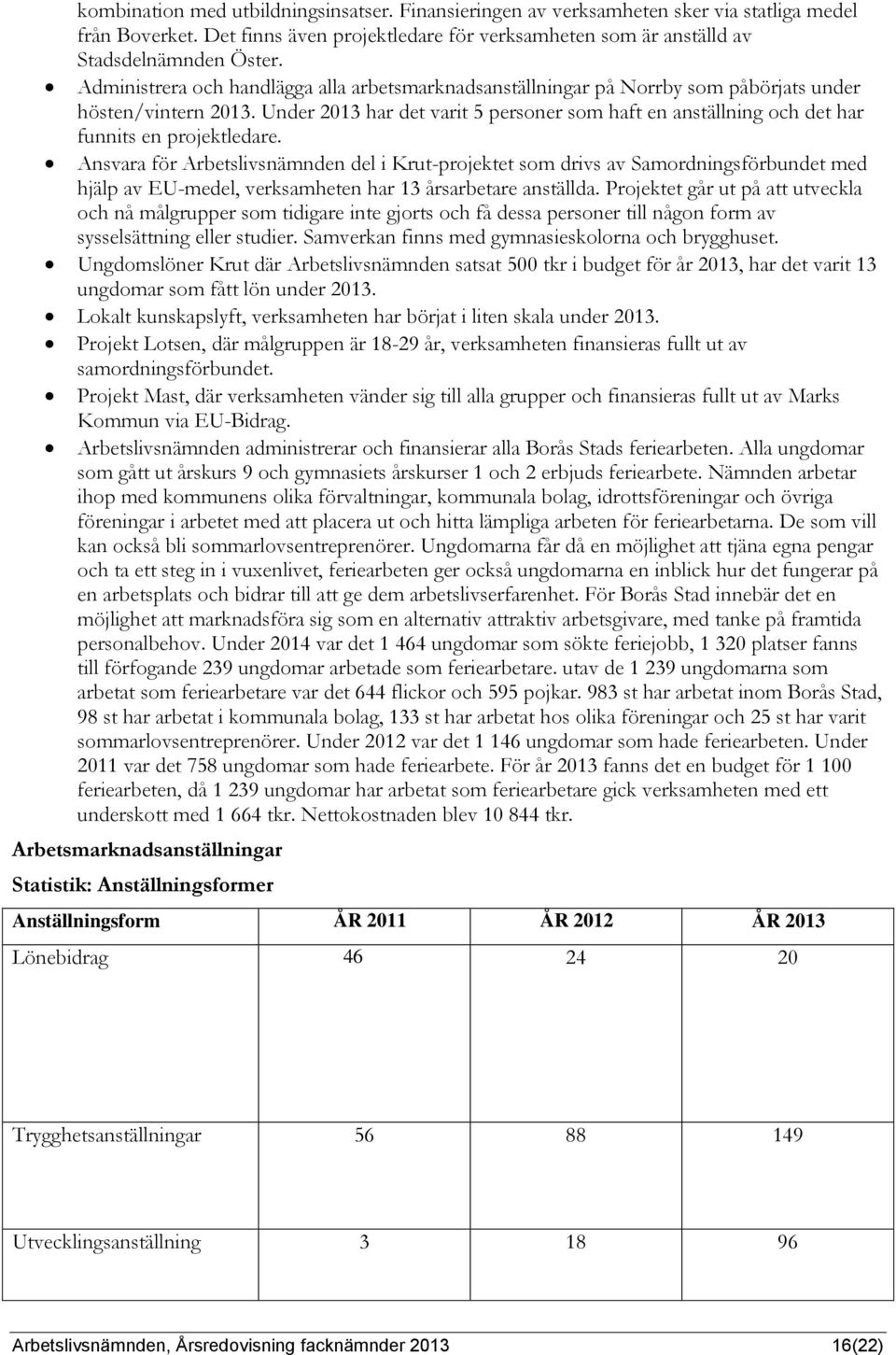 Ansvara för Arbetslivsnämnden del i Krut-projektet som drivs av Samordningsförbundet med hjälp av EU-medel, verksamheten har 13 årsarbetare anställda.