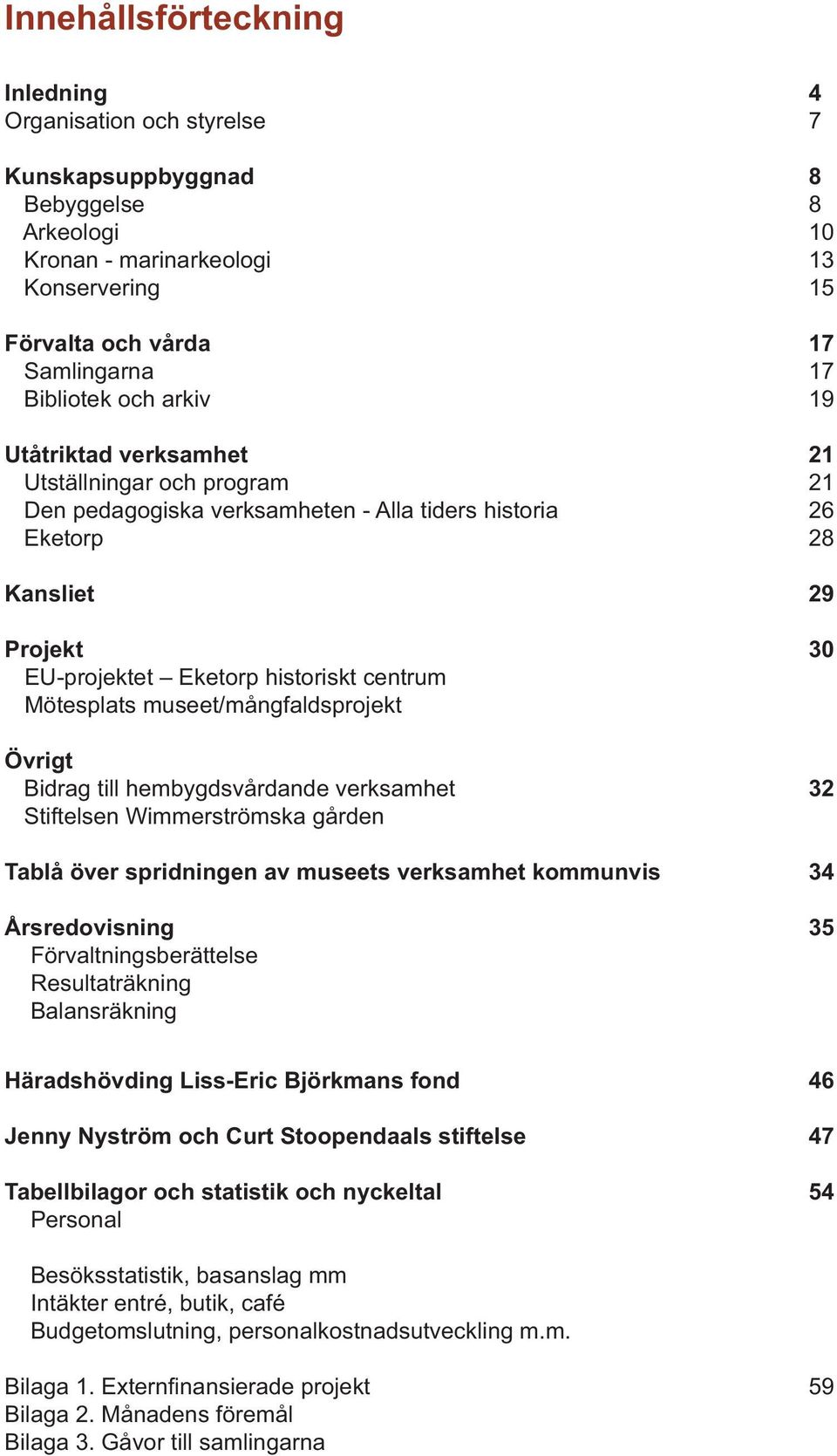 Mötesplats museet/mångfaldsprojekt Övrigt Bidrag till hembygdsvårdande verksamhet 32 Stiftelsen Wimmerströmska gården Tablå över spridningen av museets verksamhet kommunvis 34 Årsredovisning 35