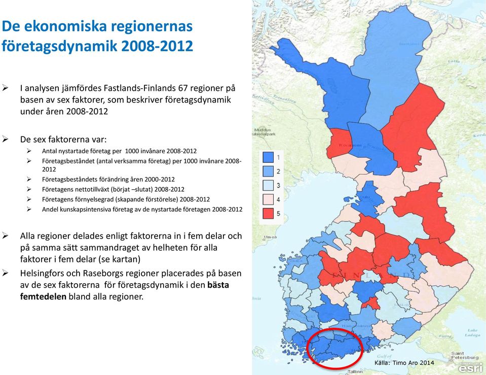 (börjat slutat) 2008-2012 Företagens förnyelsegrad (skapande förstörelse) 2008-2012 Andel kunskapsintensiva företag av de nystartade företagen 2008-2012 Alla regioner delades enligt faktorerna in i