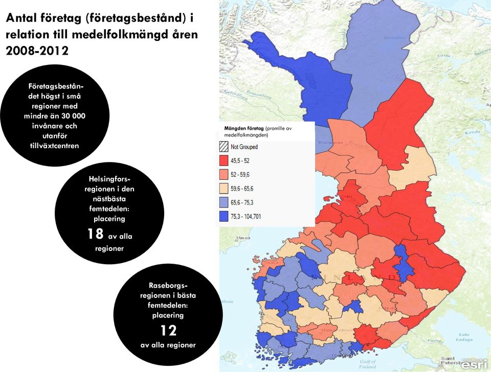 tillväxtcentren Mängden företag (promille av medelfolkmängden) Helsingforsregionen i den